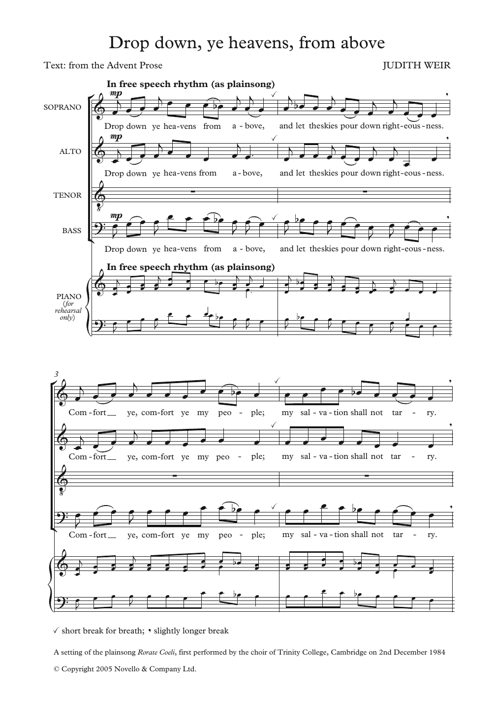 Judith Weir Drop Down Ye Heavens From Above Sheet Music Notes & Chords for Choir - Download or Print PDF