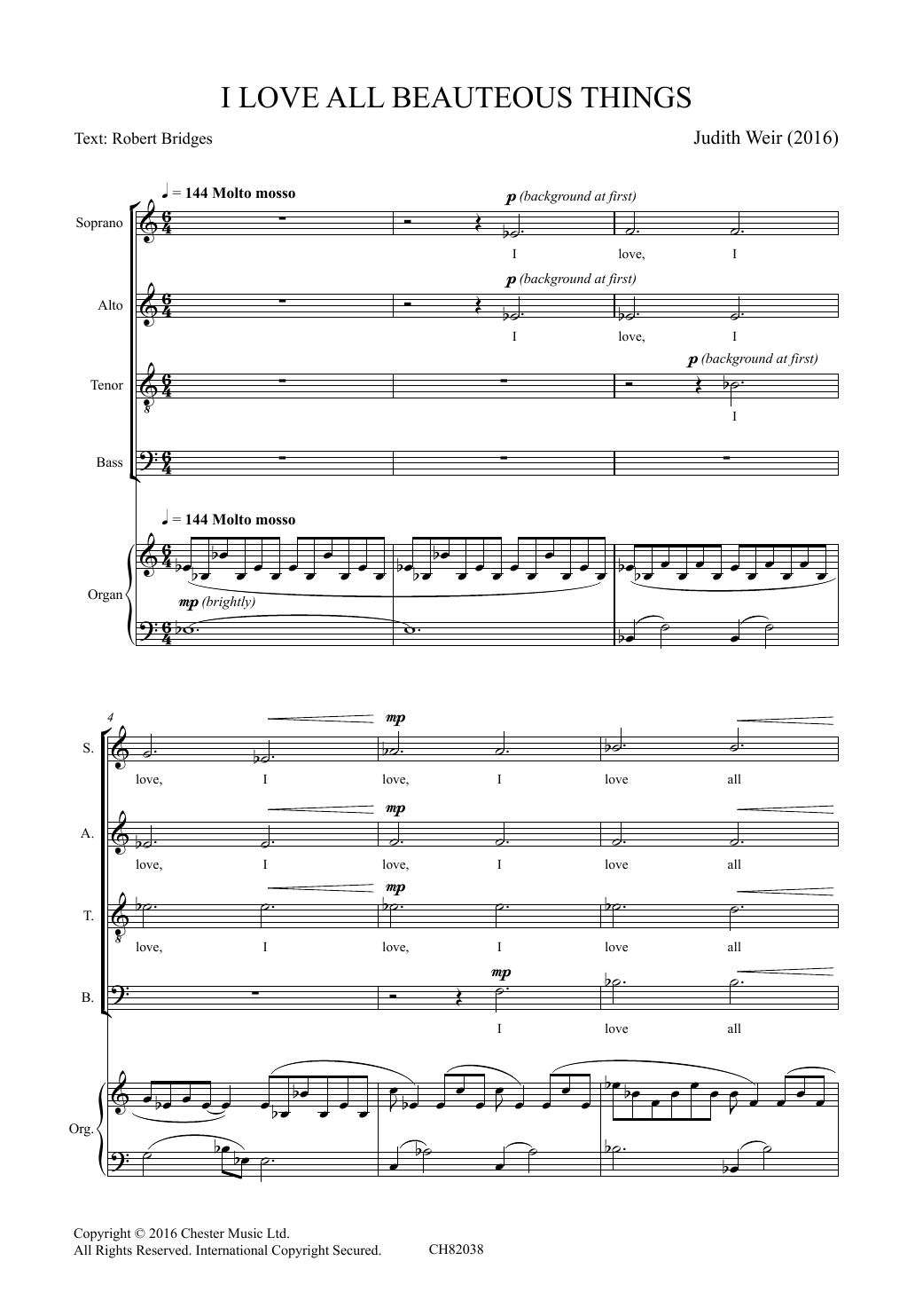 Judith Weir I Love All Beauteous Things Sheet Music Notes & Chords for Choir - Download or Print PDF