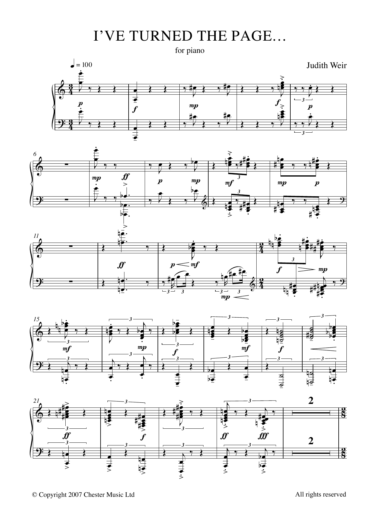 Judith Weir I've Turned The Page Sheet Music Notes & Chords for Piano - Download or Print PDF