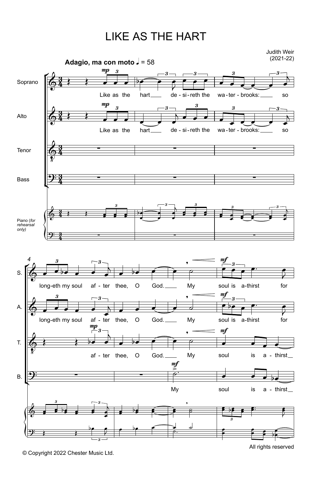 Judith Weir Like As The Hart Sheet Music Notes & Chords for SATB Choir - Download or Print PDF