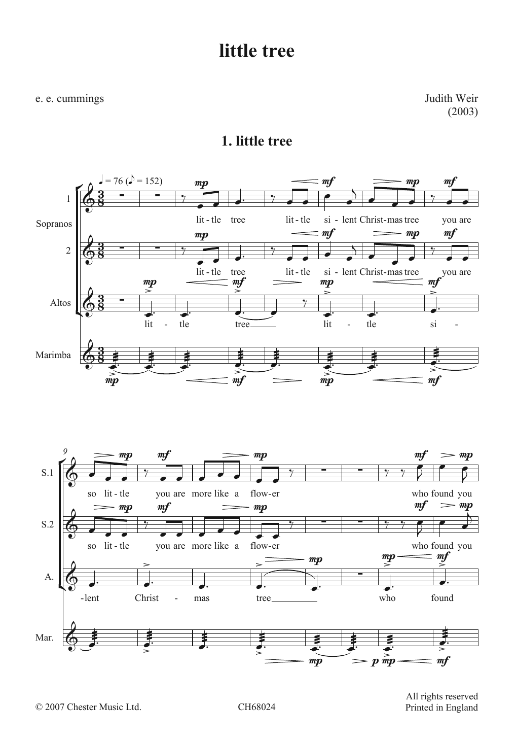 Judith Weir Little Tree Sheet Music Notes & Chords for Choir - Download or Print PDF