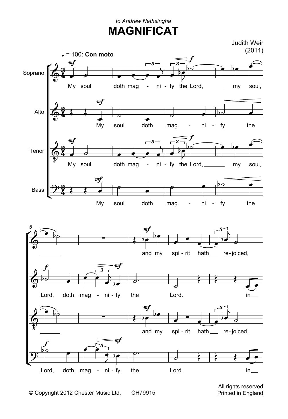 Judith Weir Magnificat And Nunc Dimittis Sheet Music Notes & Chords for Piano, Vocal & Guitar - Download or Print PDF