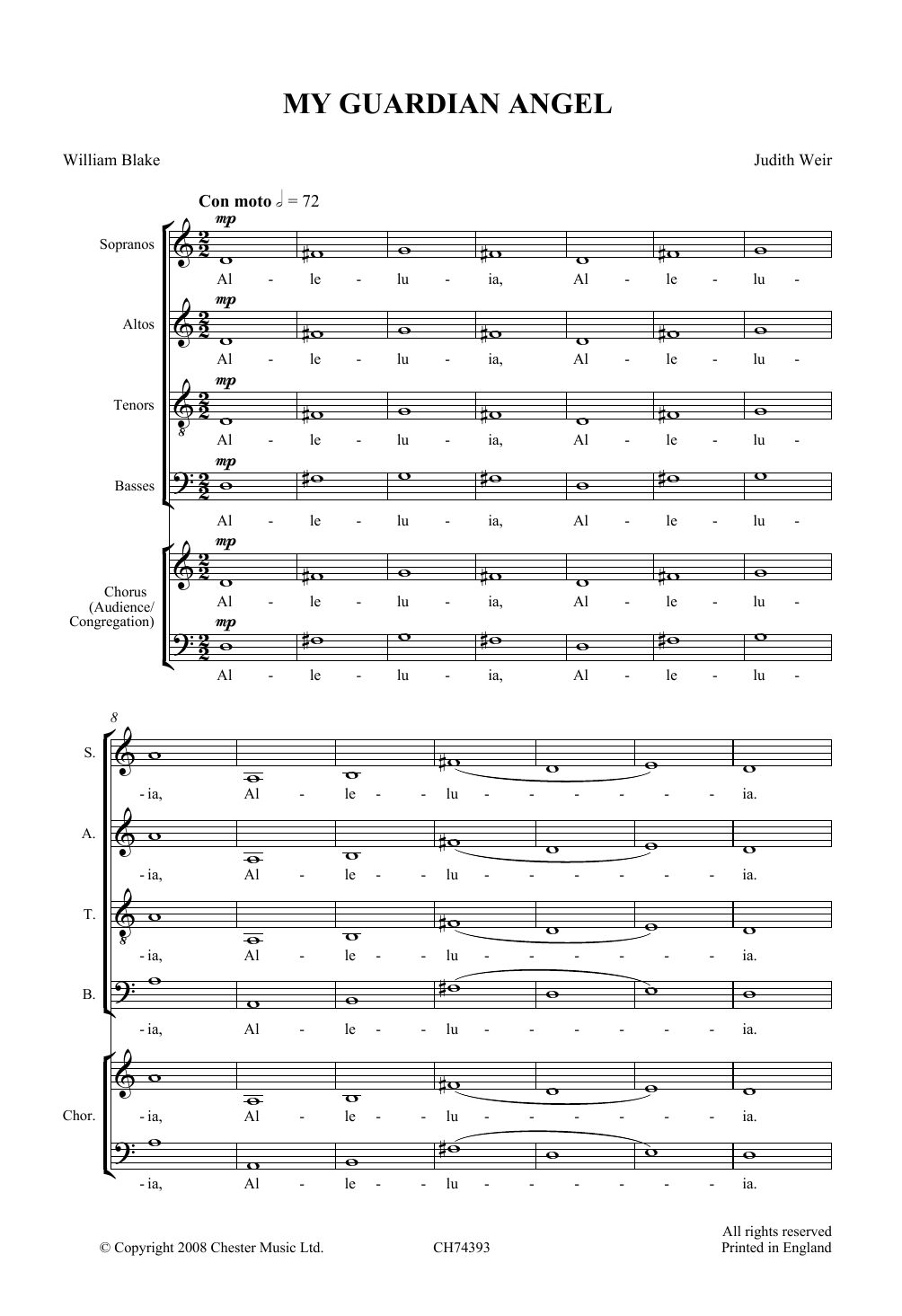 Judith Weir My Guardian Angel Sheet Music Notes & Chords for Choir - Download or Print PDF