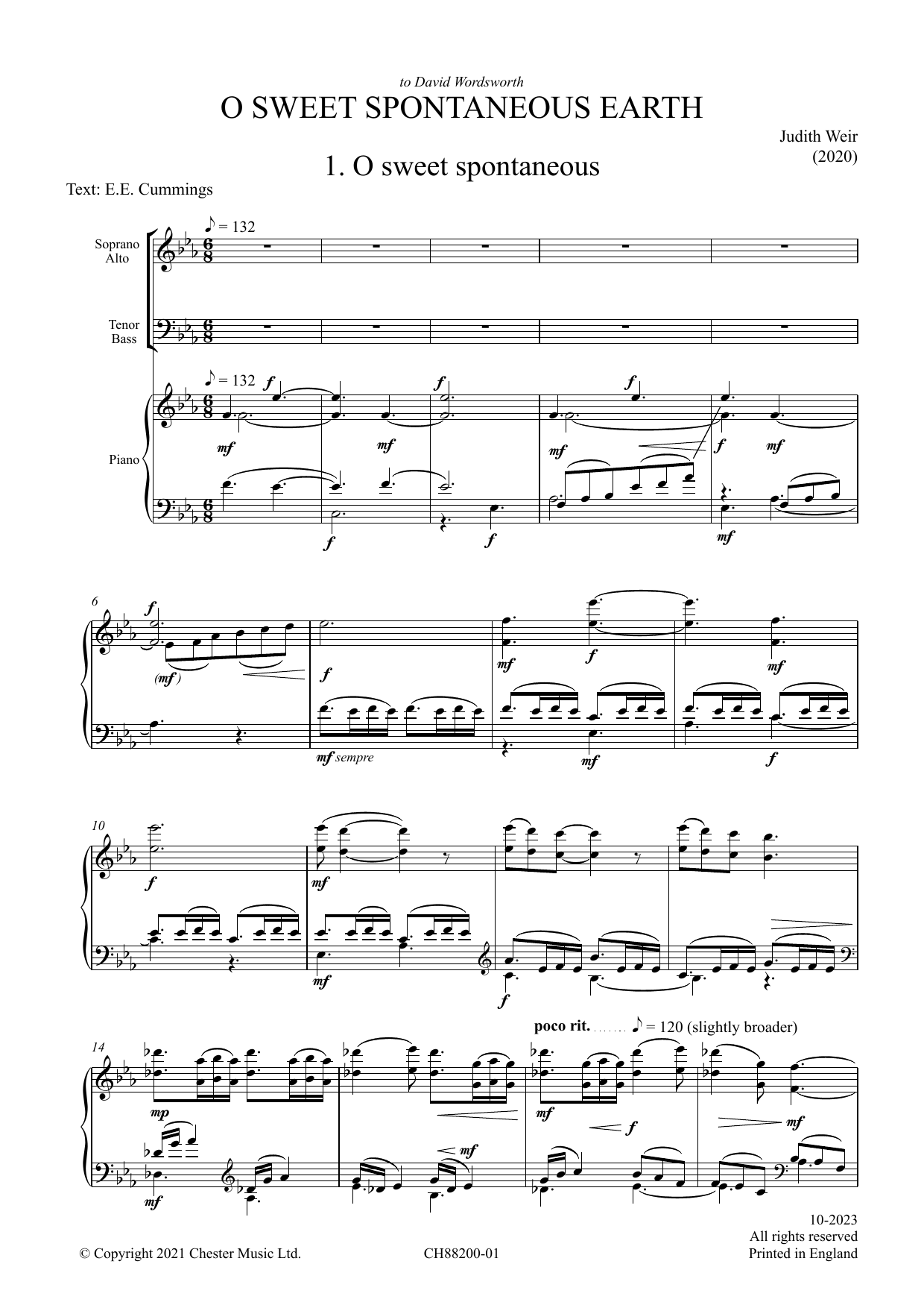 Judith Weir O Sweet Spontaneous Earth (Vocal Score) Sheet Music Notes & Chords for Choir - Download or Print PDF