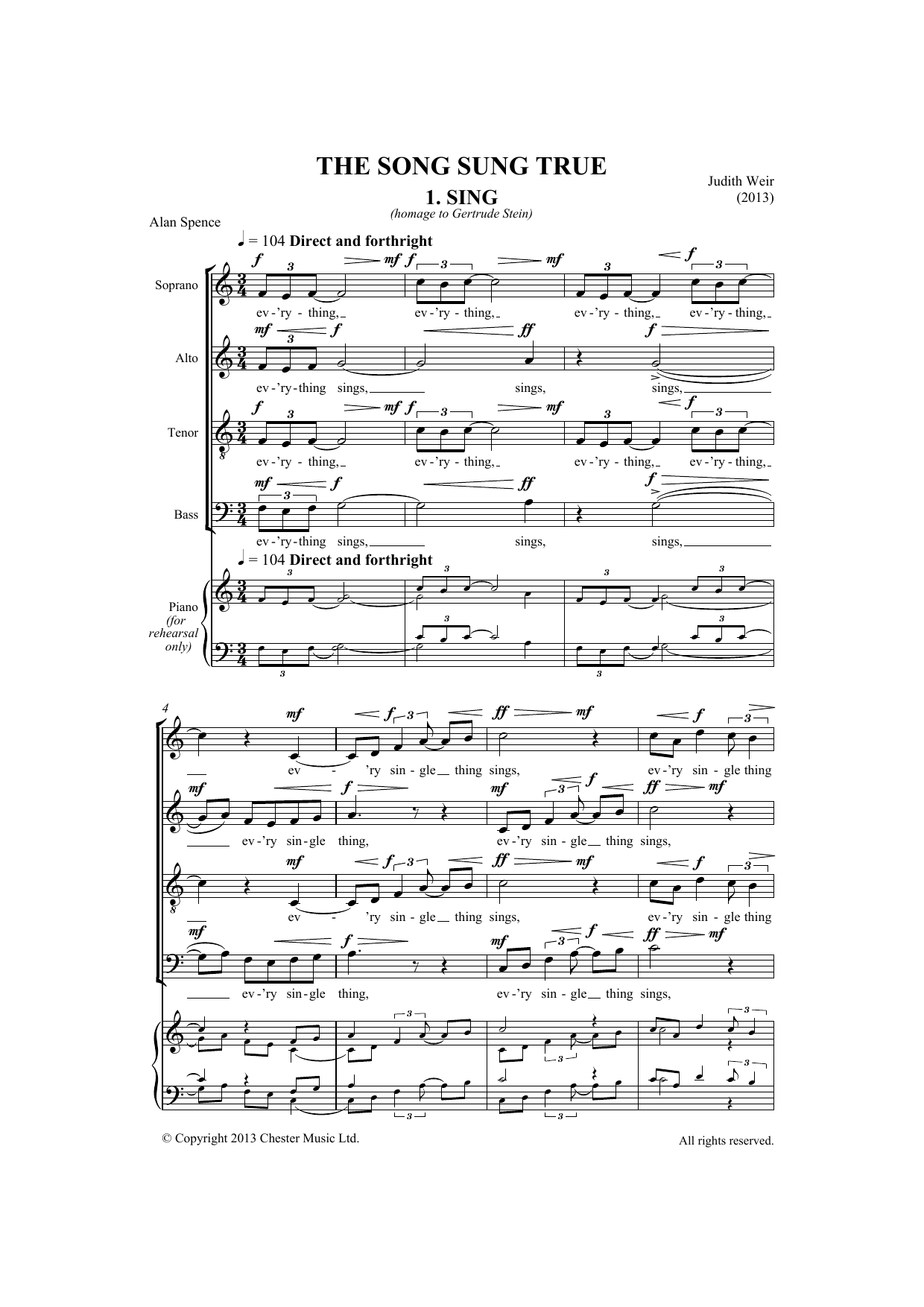 Judith Weir Song Sung True Sheet Music Notes & Chords for Choir - Download or Print PDF