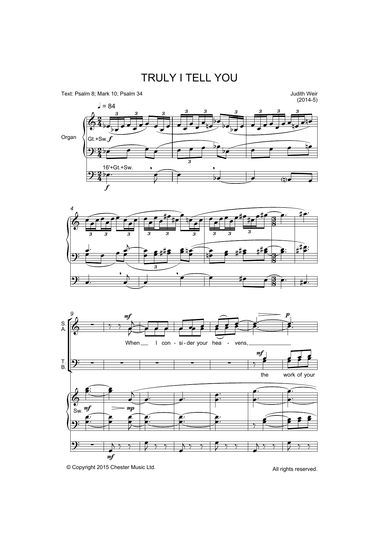 Judith Weir Truly I Tell You Sheet Music Notes & Chords for Piano, Vocal & Guitar - Download or Print PDF