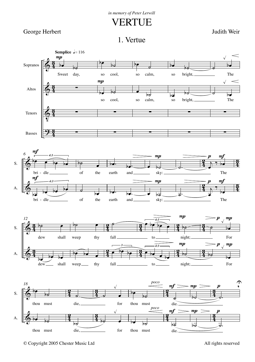 Judith Weir Vertue Sheet Music Notes & Chords for Choir - Download or Print PDF