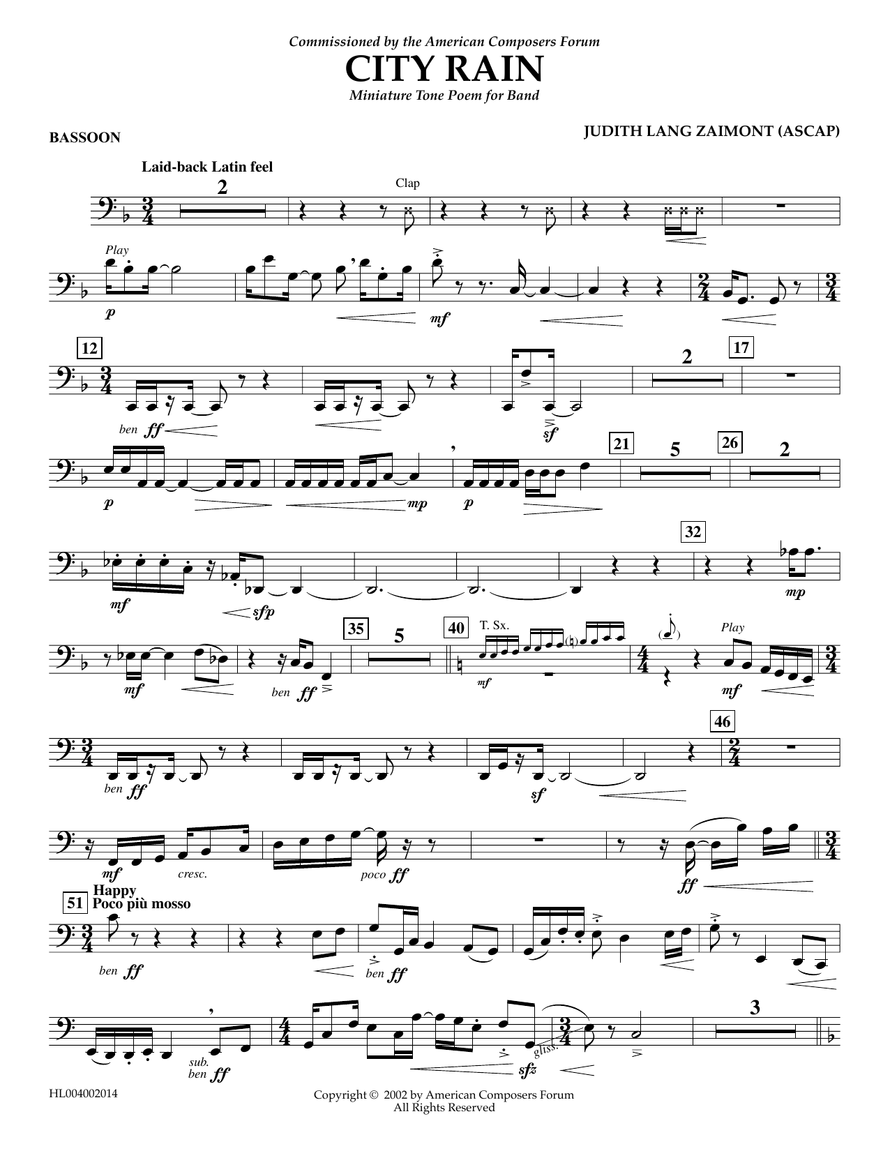 Judith Zaimont City Rain - Bassoon Sheet Music Notes & Chords for Concert Band - Download or Print PDF