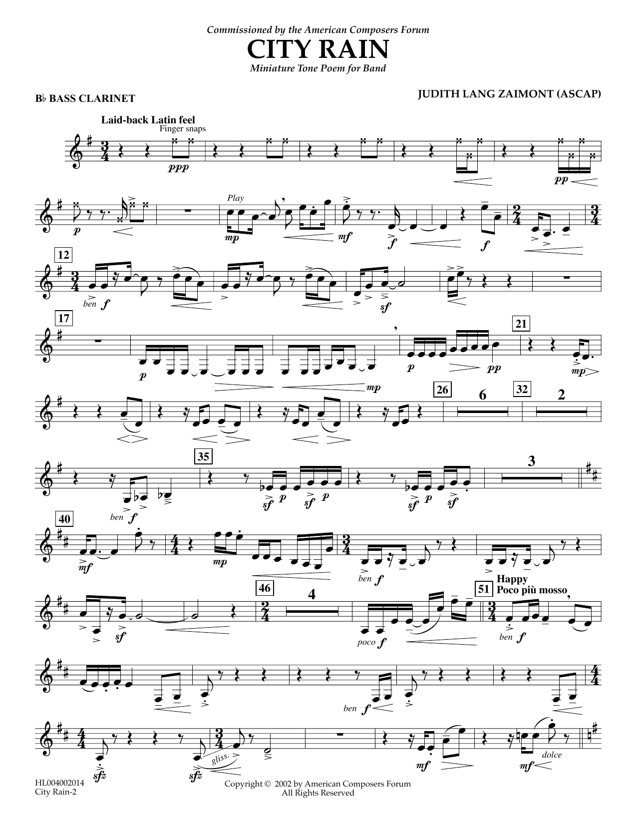 Judith Zaimont City Rain - Bb Bass Clarinet Sheet Music Notes & Chords for Concert Band - Download or Print PDF