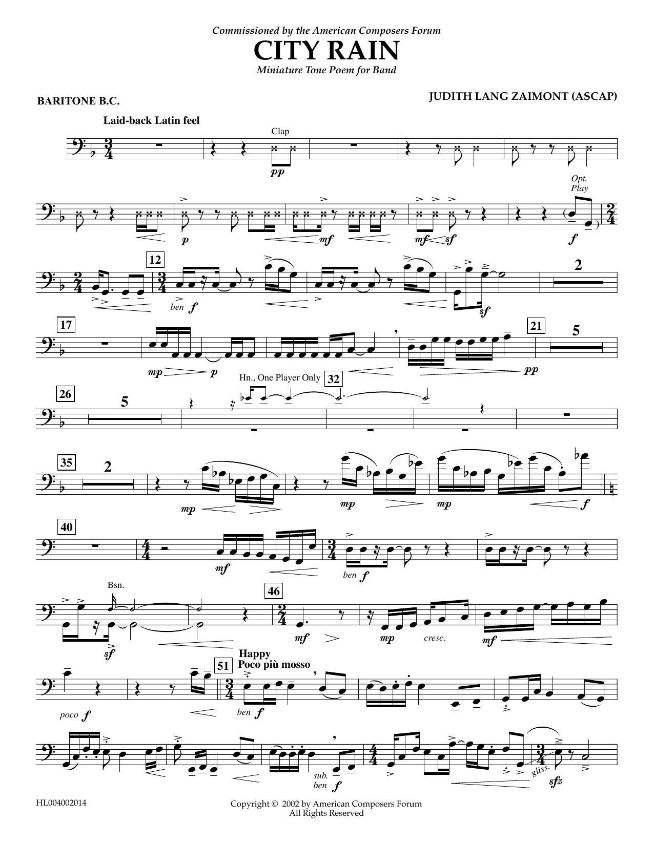 Judith Zaimont City Rain - Euphonium in Bass Clef Sheet Music Notes & Chords for Concert Band - Download or Print PDF