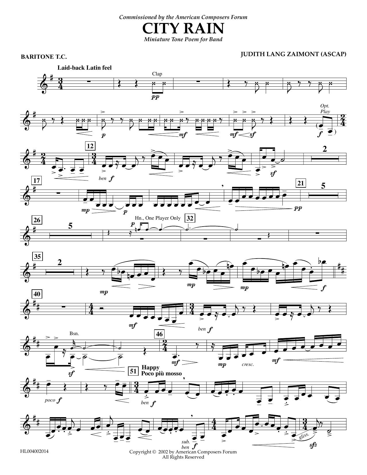 Judith Zaimont City Rain - Euphonium in Treble Clef Sheet Music Notes & Chords for Concert Band - Download or Print PDF