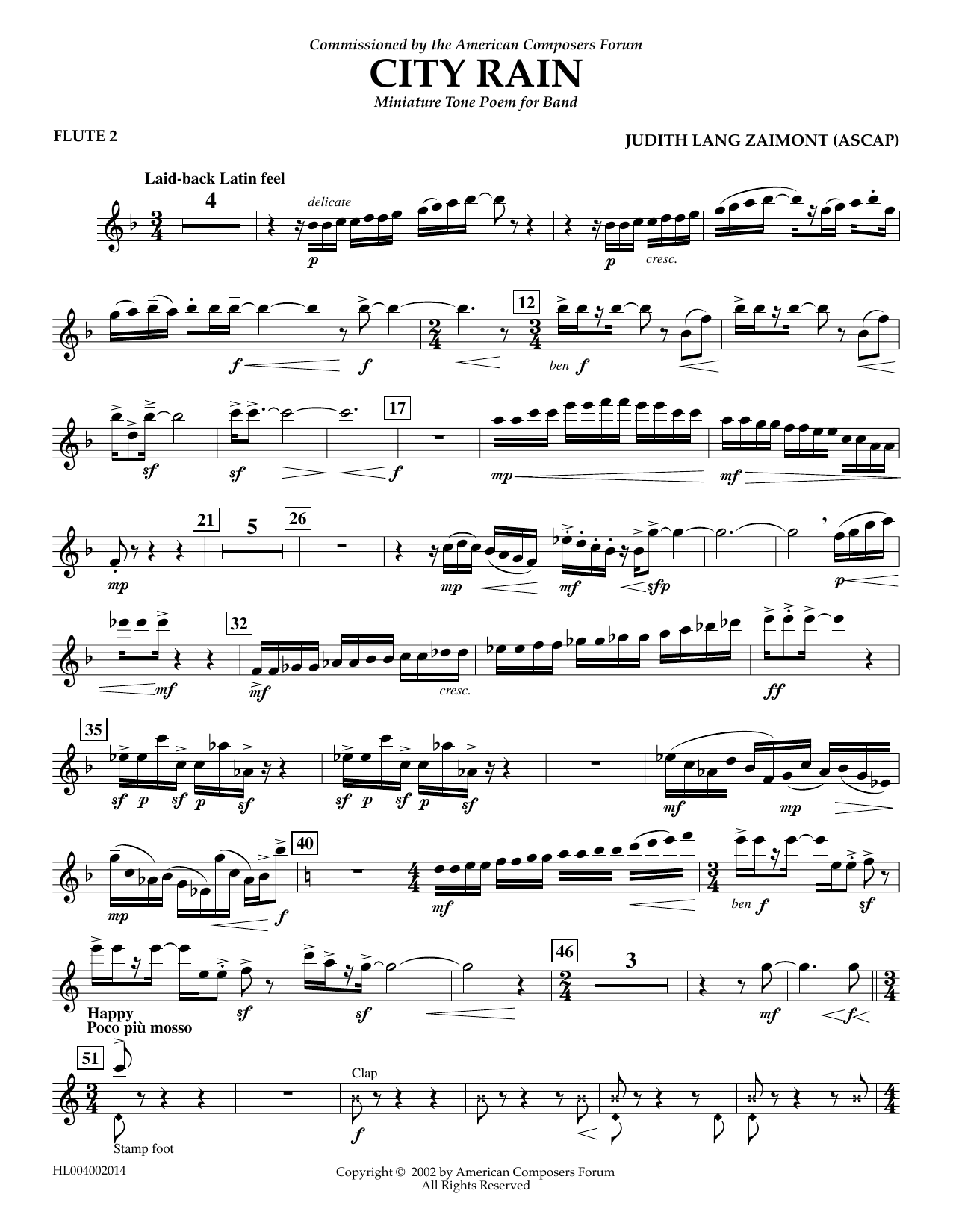 Judith Zaimont City Rain - Flute 2 Sheet Music Notes & Chords for Concert Band - Download or Print PDF