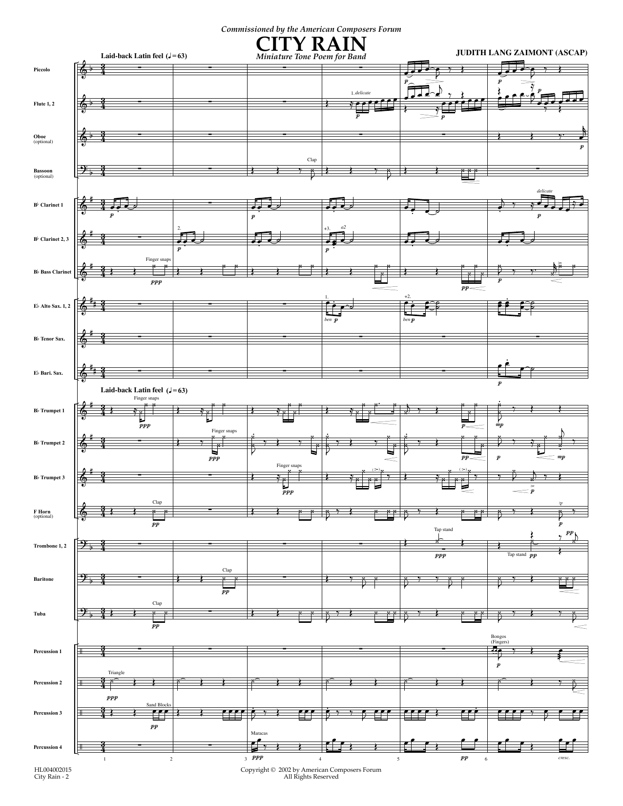 Judith Zaimont City Rain - Full Score Sheet Music Notes & Chords for Concert Band - Download or Print PDF