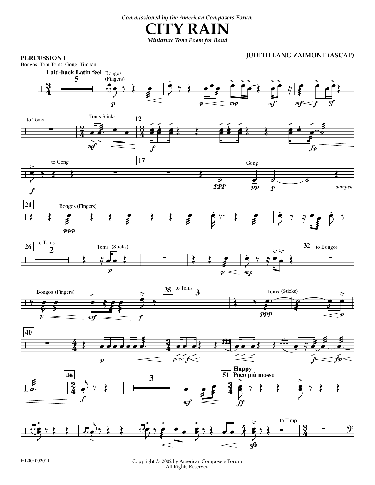 Judith Zaimont City Rain - Percussion 1 Sheet Music Notes & Chords for Concert Band - Download or Print PDF