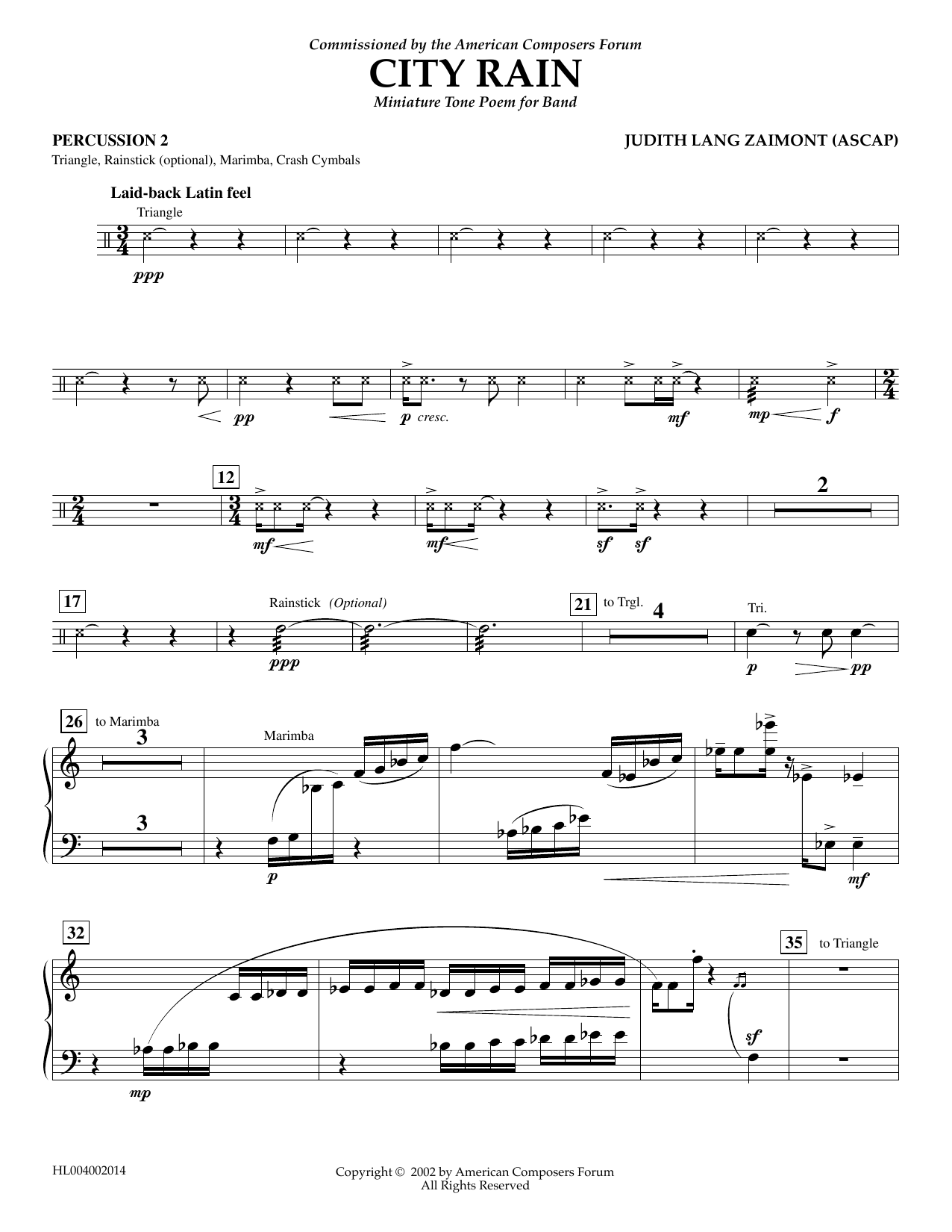 Judith Zaimont City Rain - Percussion 2 Sheet Music Notes & Chords for Concert Band - Download or Print PDF