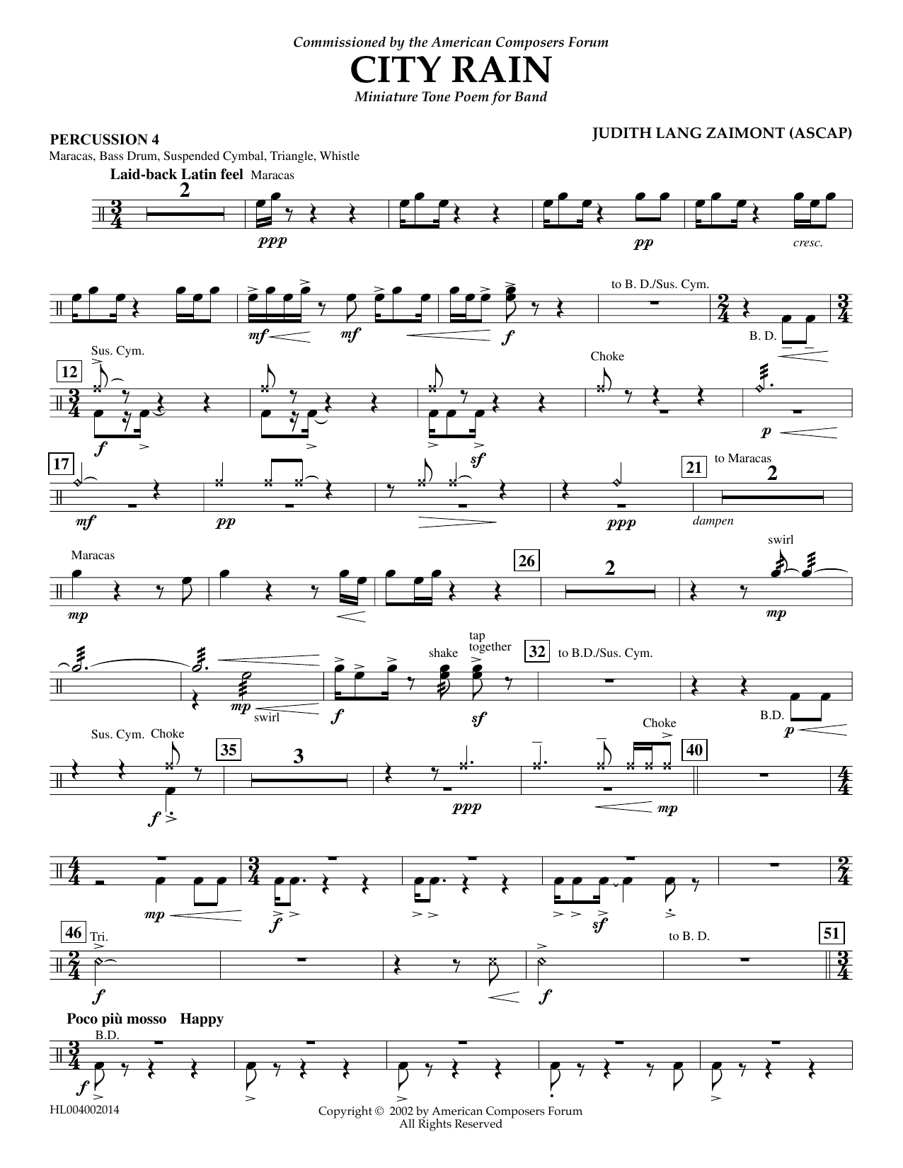 Judith Zaimont City Rain - Percussion 4 Sheet Music Notes & Chords for Concert Band - Download or Print PDF