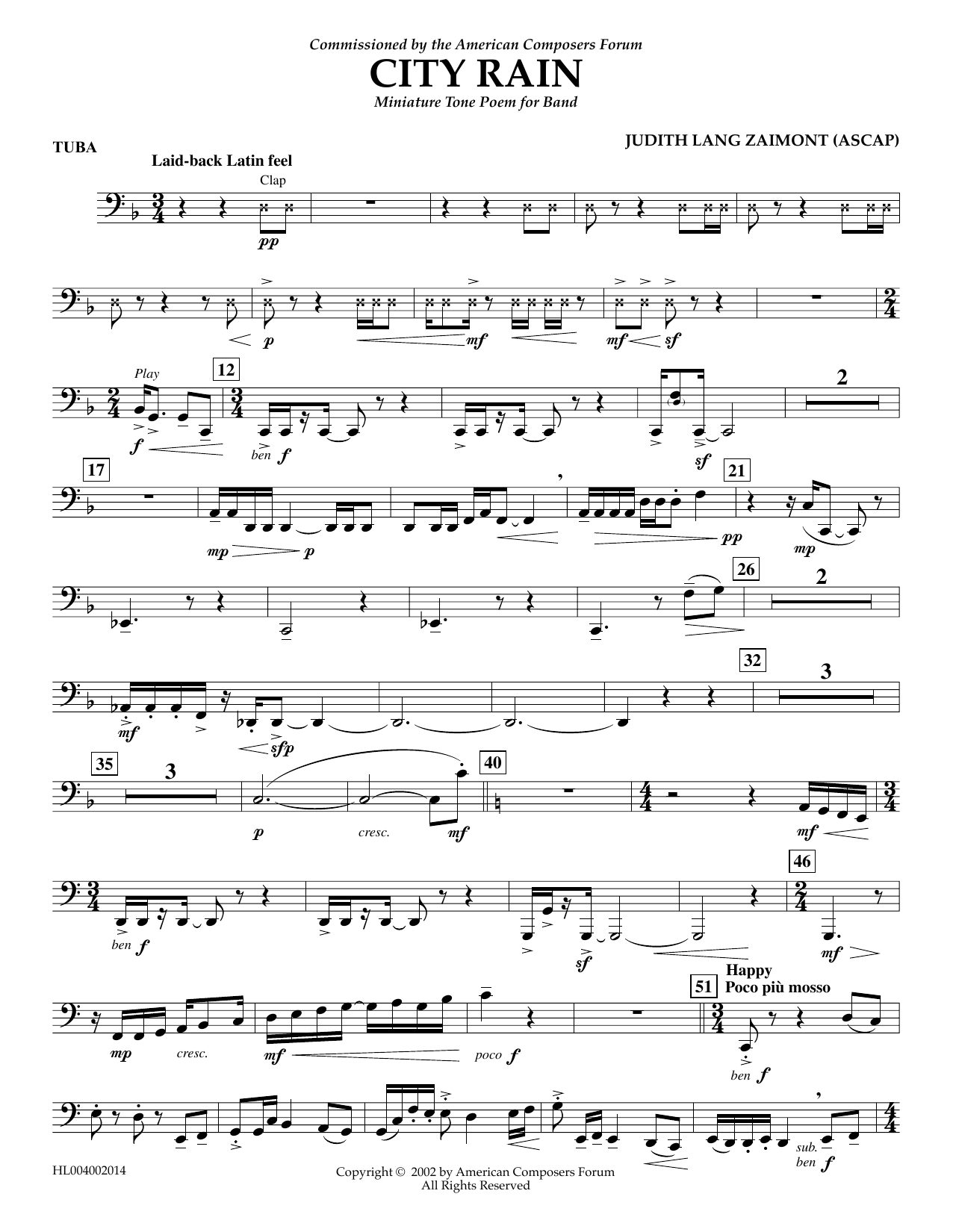 Judith Zaimont City Rain - Tuba Sheet Music Notes & Chords for Concert Band - Download or Print PDF