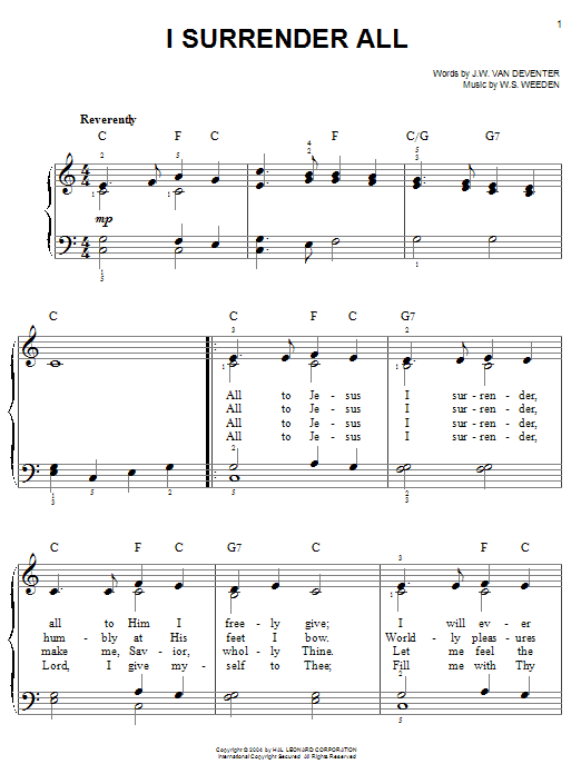 Judson W. Van De Venter I Surrender All Sheet Music Notes & Chords for SPREP - Download or Print PDF