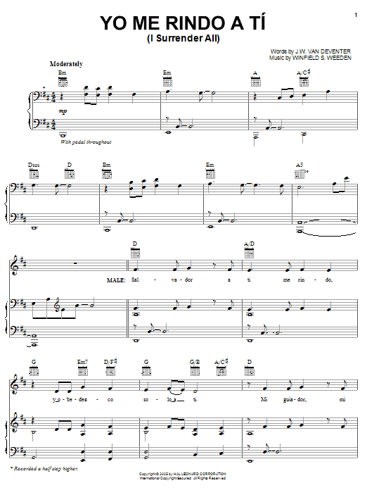 Judson W. Van De Venter Yo Me Rindo A Tí (I Surrender All) Sheet Music Notes & Chords for Piano, Vocal & Guitar (Right-Hand Melody) - Download or Print PDF