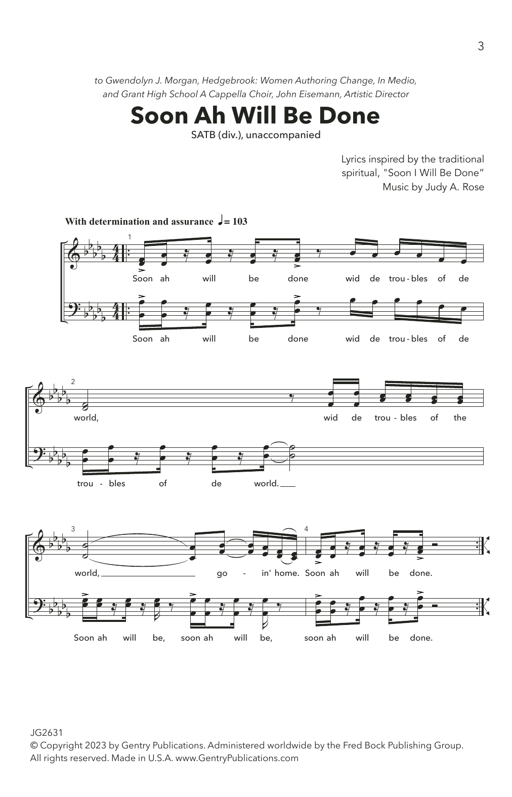Judy A. Rose Soon Ah Will Be Done Sheet Music Notes & Chords for SATB Choir - Download or Print PDF