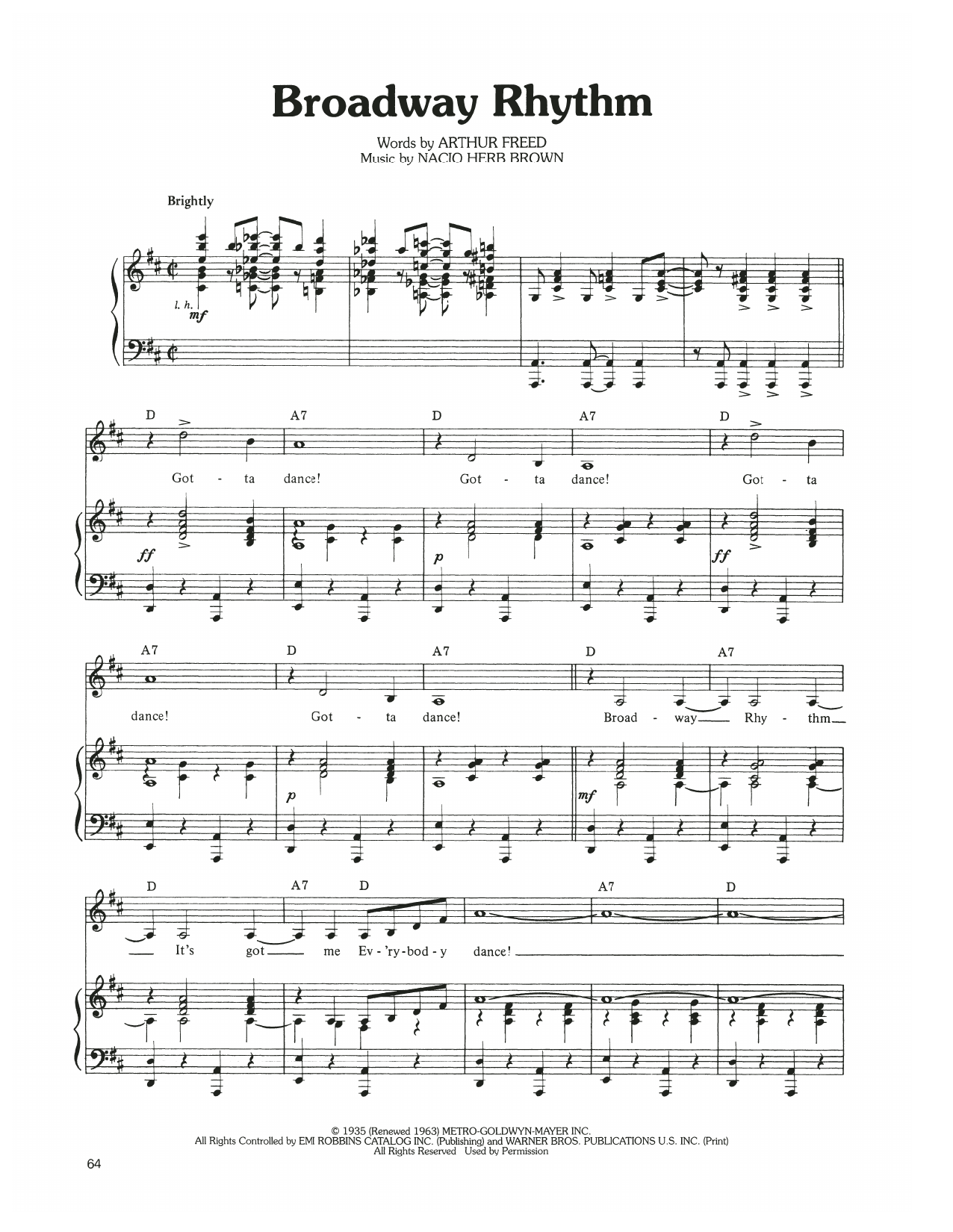 Judy Garland Broadway Rhythm Sheet Music Notes & Chords for Piano, Vocal & Guitar Chords (Right-Hand Melody) - Download or Print PDF
