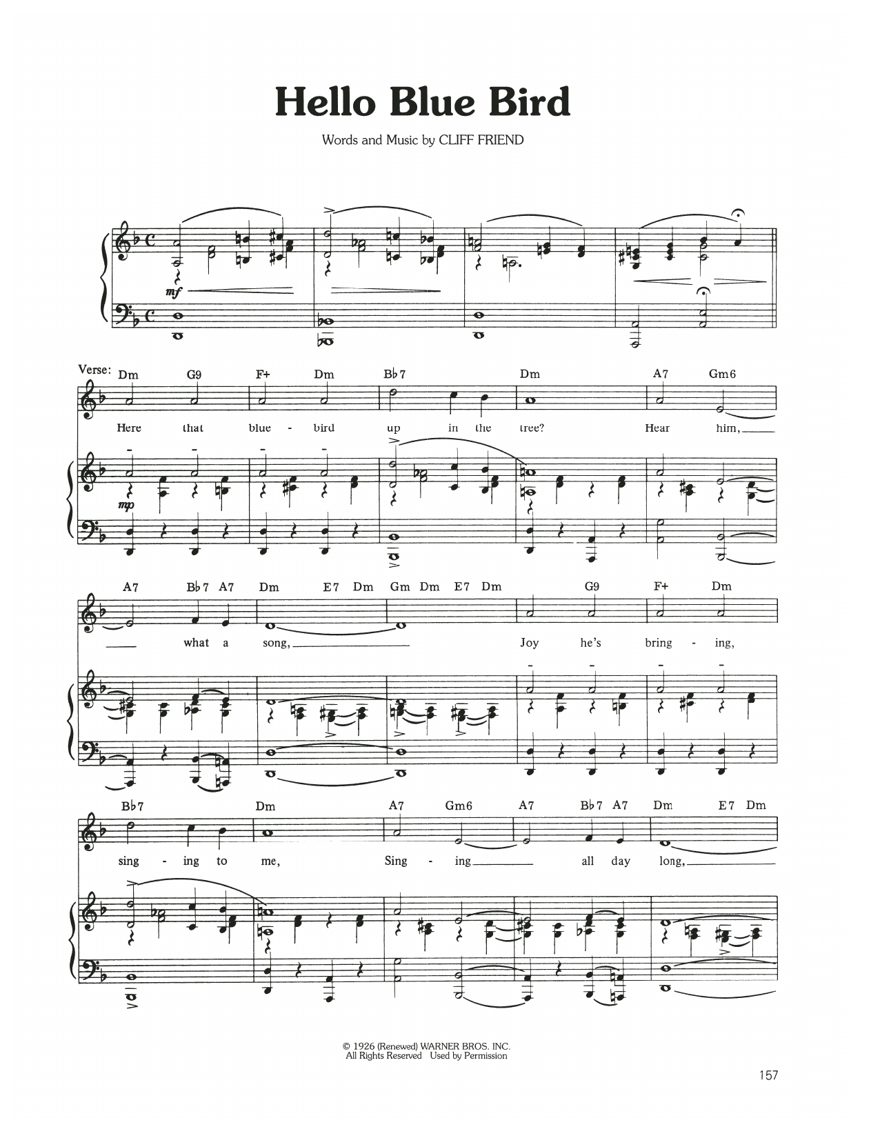 Judy Garland Hello Blue Bird Sheet Music Notes & Chords for Piano, Vocal & Guitar Chords (Right-Hand Melody) - Download or Print PDF