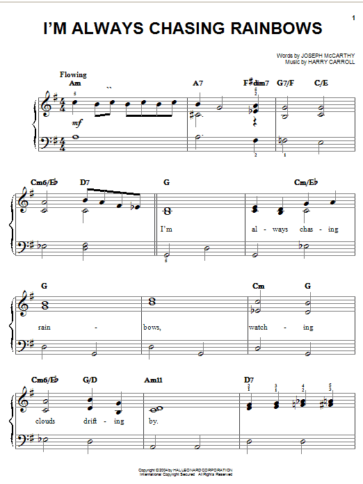 Judy Garland I'm Always Chasing Rainbows Sheet Music Notes & Chords for Easy Piano - Download or Print PDF