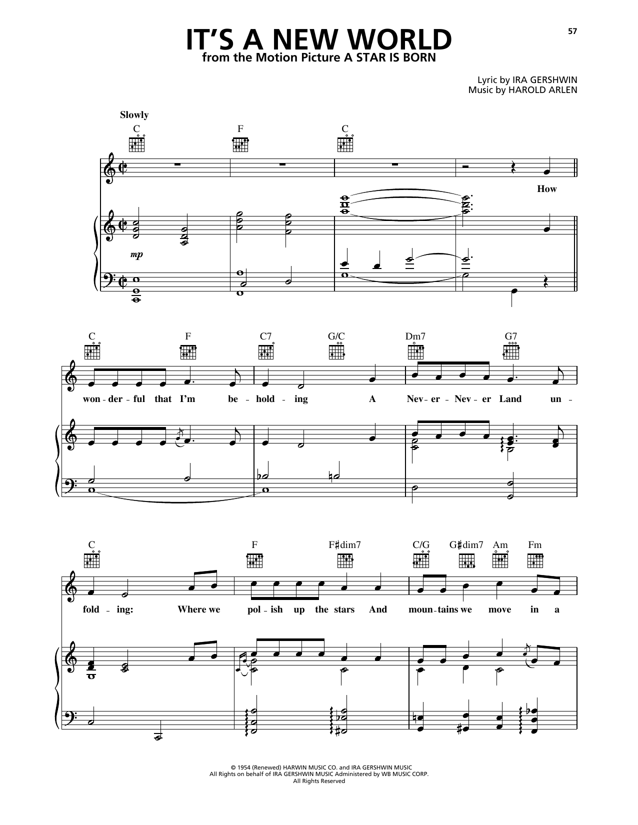 Judy Garland It's A New World (from A Star Is Born) (1954) Sheet Music Notes & Chords for Piano, Vocal & Guitar Chords (Right-Hand Melody) - Download or Print PDF