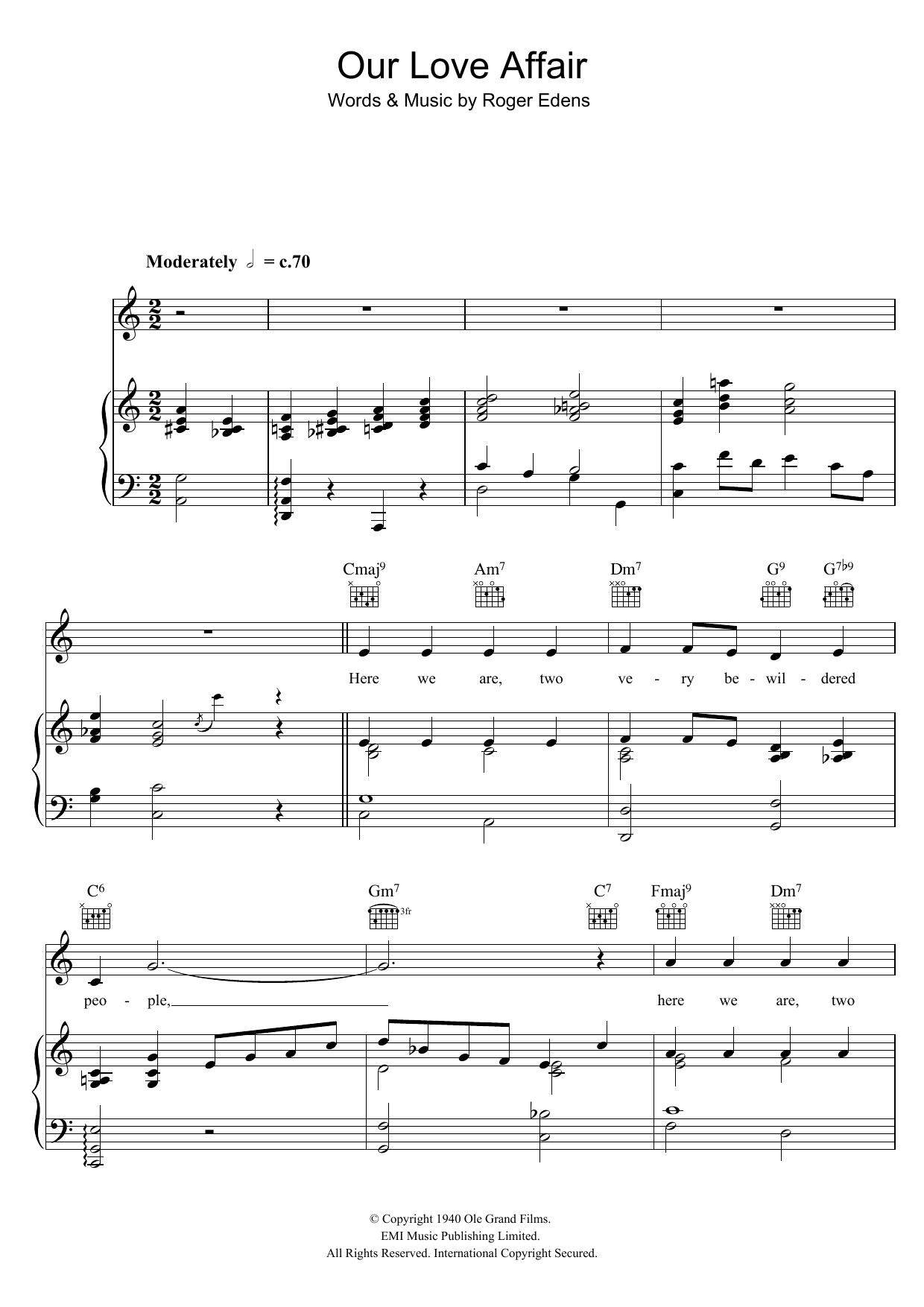 Judy Garland Our Love Affair Sheet Music Notes & Chords for Piano, Vocal & Guitar (Right-Hand Melody) - Download or Print PDF