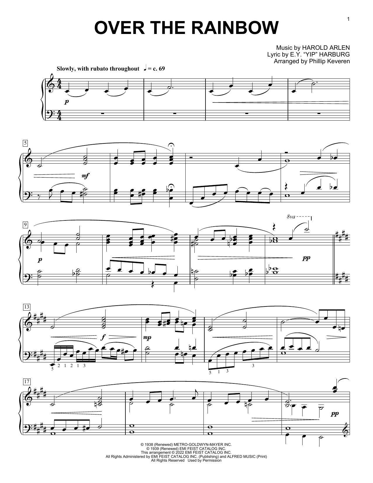 Judy Garland Over The Rainbow (arr. Phillip Keveren) Sheet Music Notes & Chords for Piano Solo - Download or Print PDF