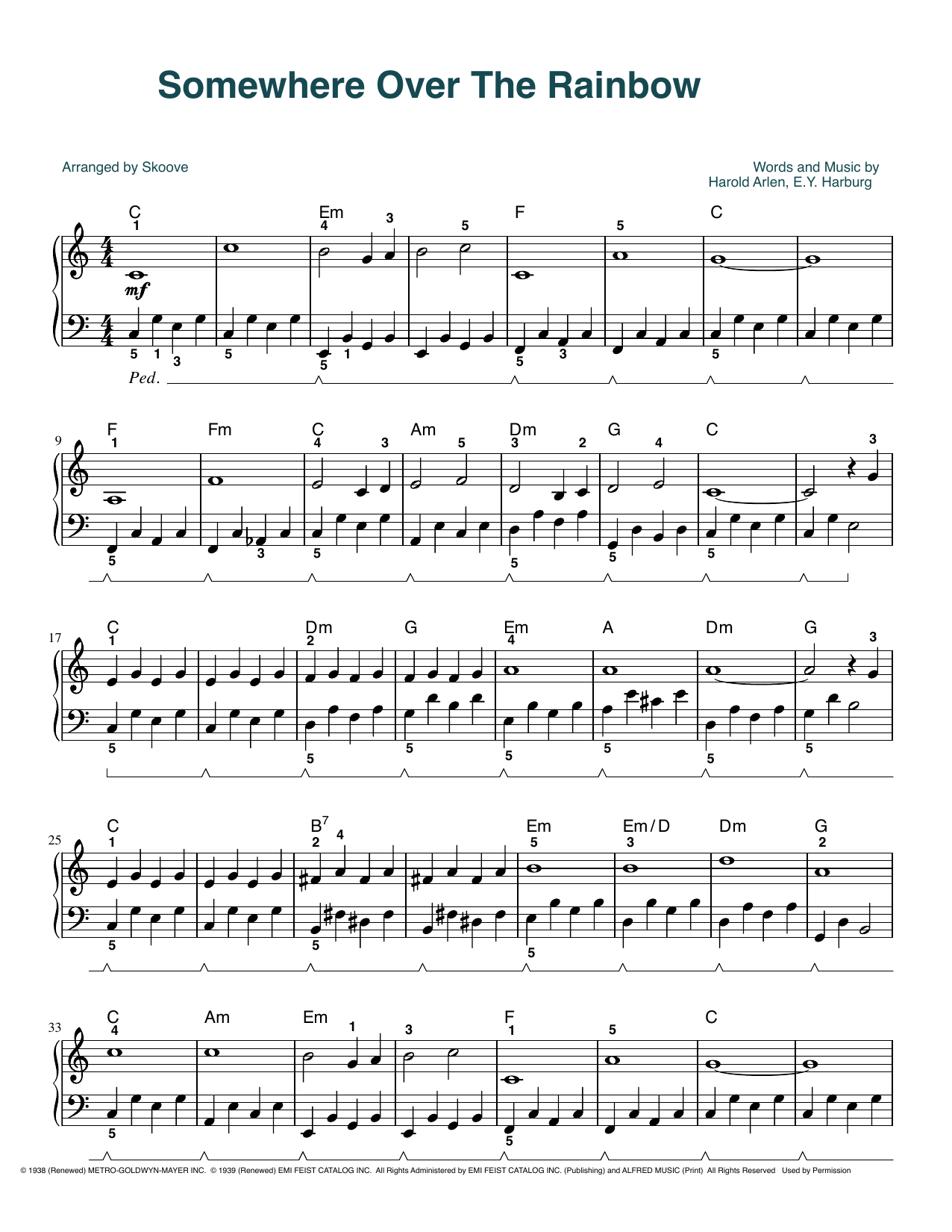 Judy Garland Over The Rainbow (from The Wizard Of Oz) (arr. Skoove) Sheet Music Notes & Chords for Easy Piano - Download or Print PDF