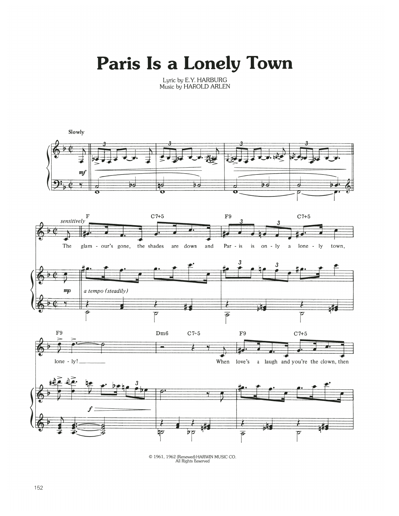 Judy Garland Paris Is A Lonely Town Sheet Music Notes & Chords for Piano, Vocal & Guitar Chords (Right-Hand Melody) - Download or Print PDF
