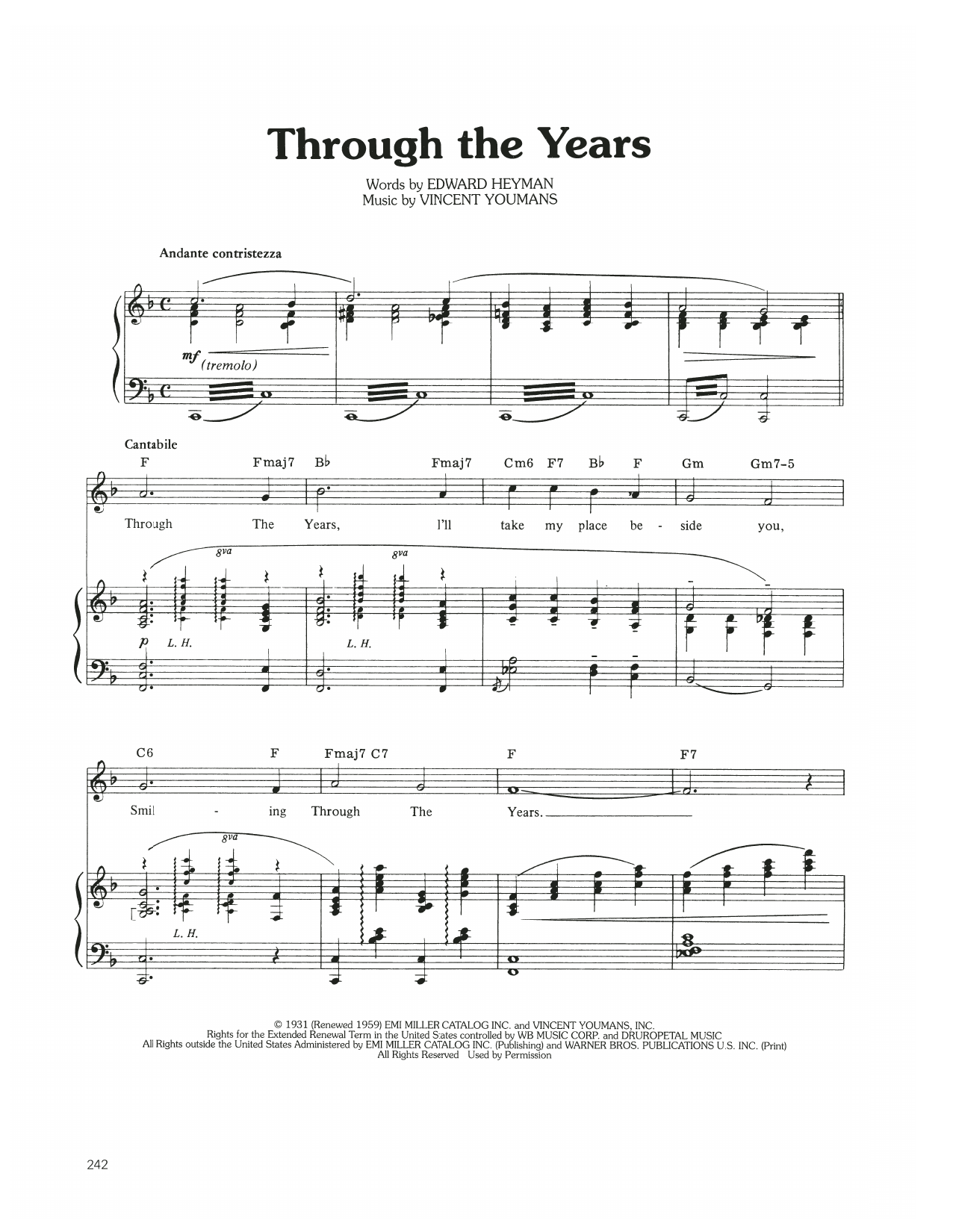 Judy Garland Through The Years Sheet Music Notes & Chords for Piano, Vocal & Guitar Chords (Right-Hand Melody) - Download or Print PDF