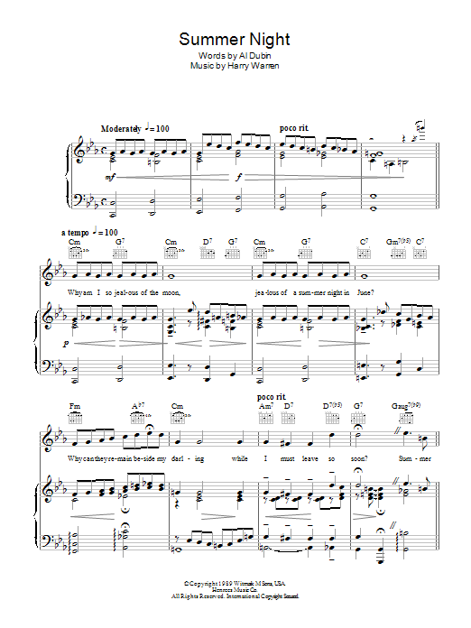 Judy Niemack Summer Night Sheet Music Notes & Chords for Piano, Vocal & Guitar (Right-Hand Melody) - Download or Print PDF