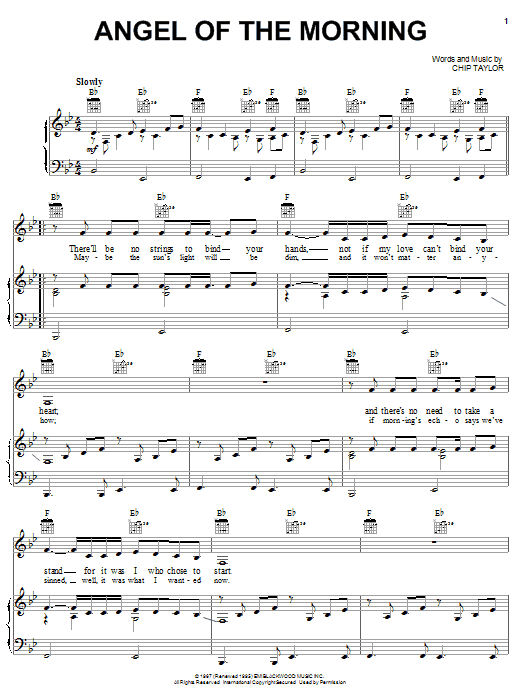 Juice Newton Angel Of The Morning Sheet Music Notes & Chords for Piano, Vocal & Guitar (Right-Hand Melody) - Download or Print PDF