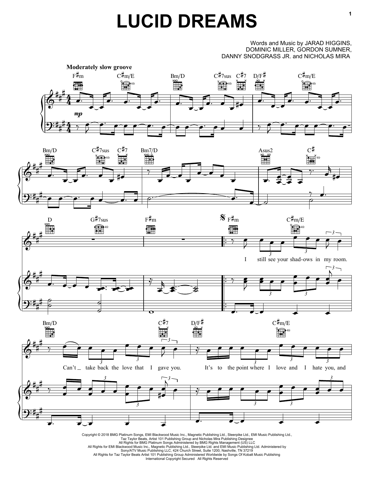 Juice Wrld Lucid Dreams Sheet Music Notes & Chords for Piano, Vocal & Guitar (Right-Hand Melody) - Download or Print PDF
