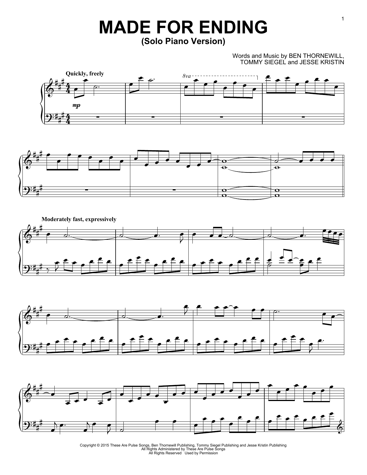 Jukebox The Ghost Made For Ending Sheet Music Notes & Chords for Piano Solo - Download or Print PDF