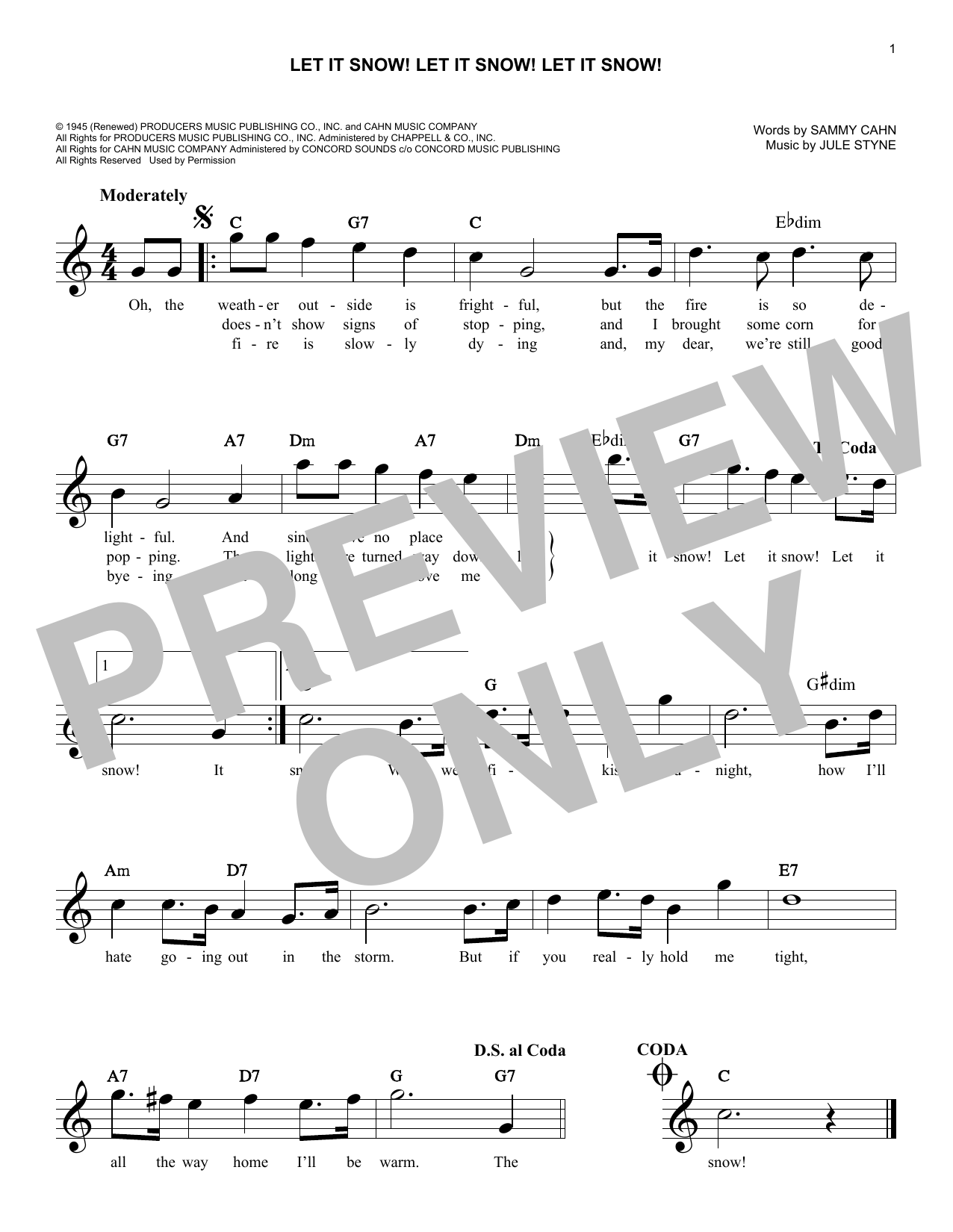 Jule Styne & Sammy Cahn Let It Snow! Let It Snow! Let It Snow! Sheet Music Notes & Chords for Lead Sheet / Fake Book - Download or Print PDF