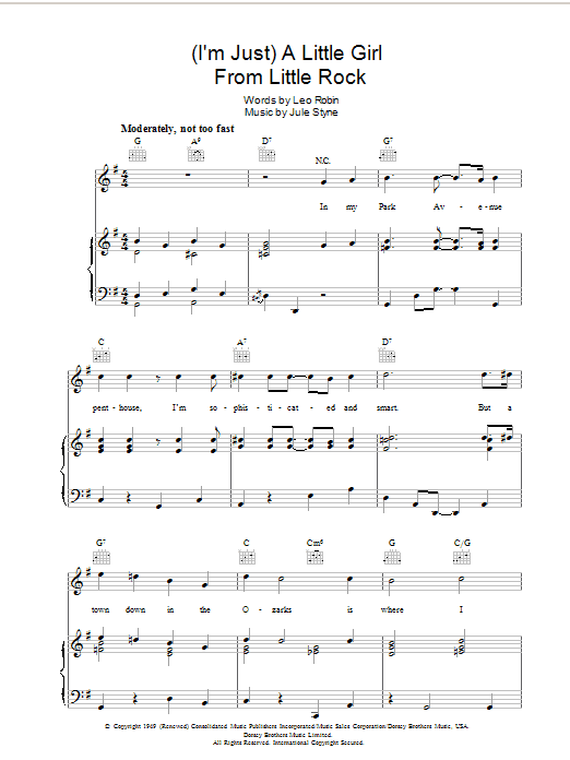 Jule Styne A Little Girl From Little Rock Sheet Music Notes & Chords for Piano, Vocal & Guitar (Right-Hand Melody) - Download or Print PDF