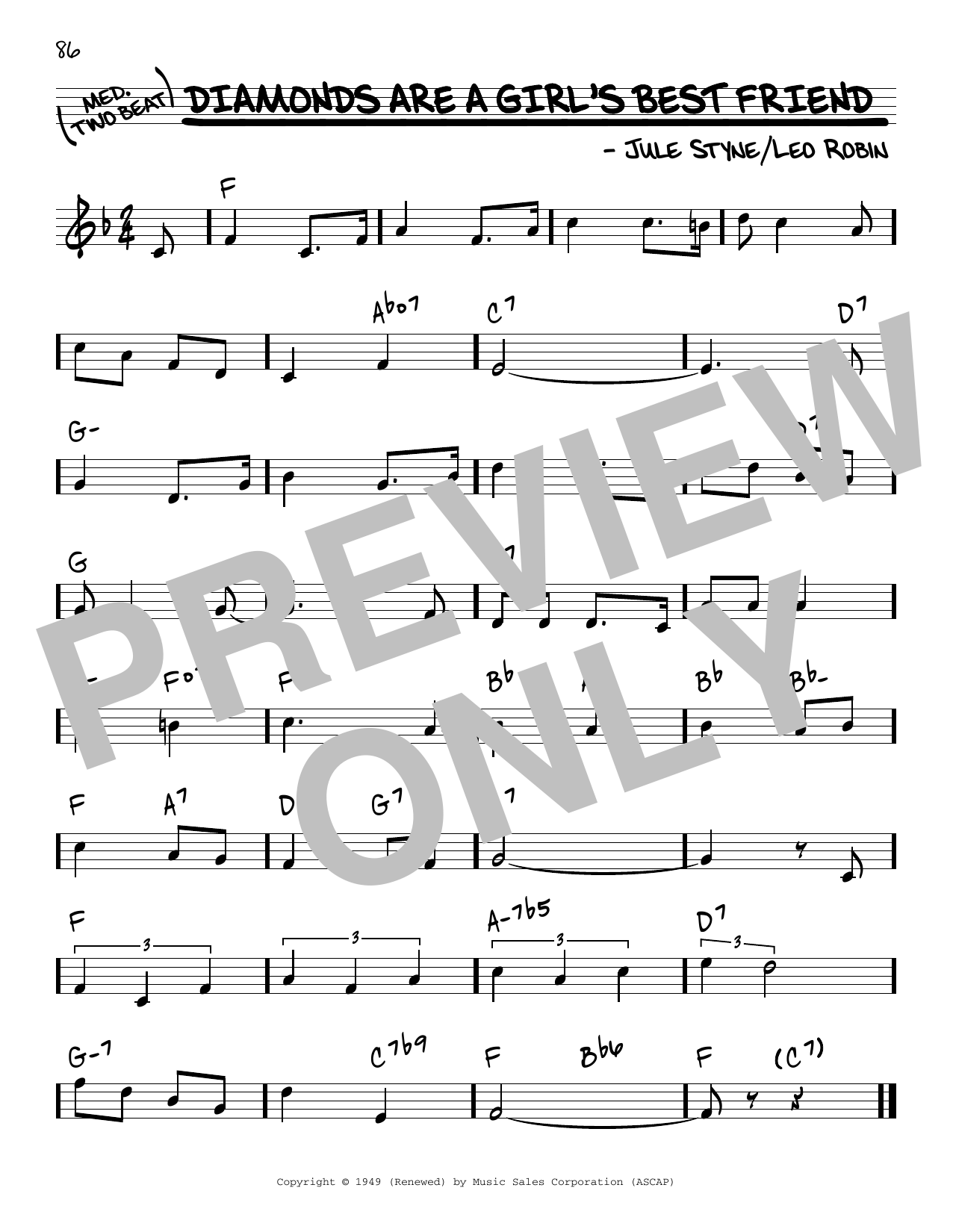 Jule Styne and Leo Robin Diamonds Are A Girl's Best Friend Sheet Music Notes & Chords for Real Book – Melody & Chords - Download or Print PDF