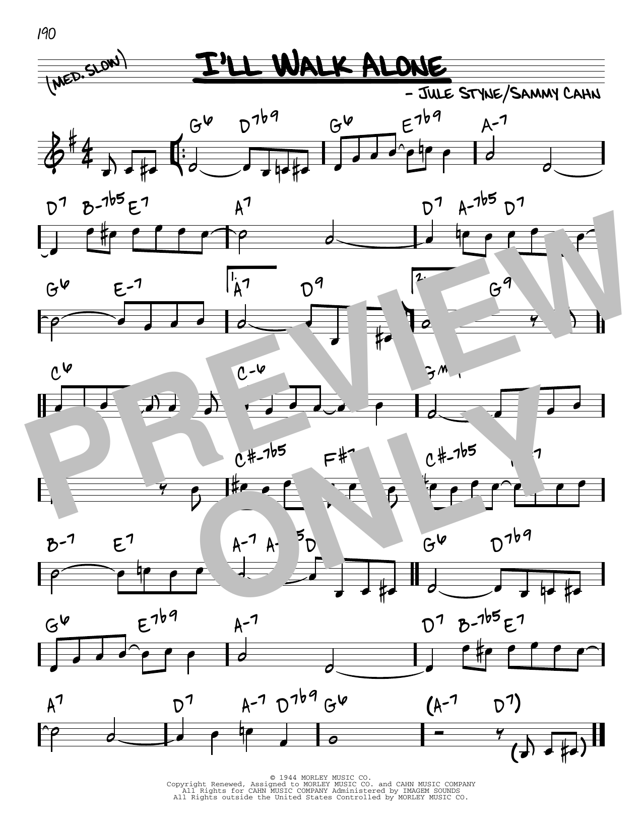 Jule Styne and Sammy Cahn I'll Walk Alone Sheet Music Notes & Chords for Real Book – Melody & Chords - Download or Print PDF