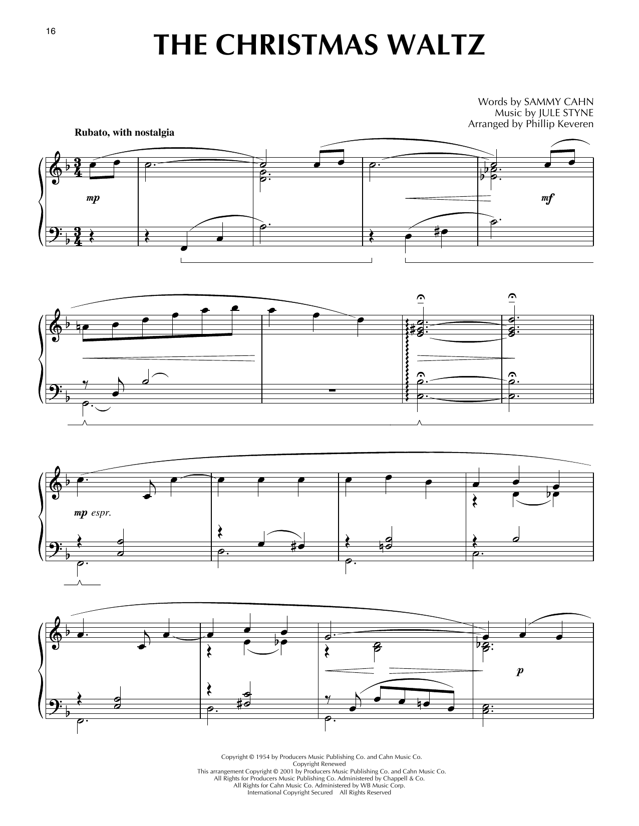 Jule Styne and Sammy Cahn The Christmas Waltz [Jazz version] (arr. Phillip Keveren) Sheet Music Notes & Chords for Piano Solo - Download or Print PDF
