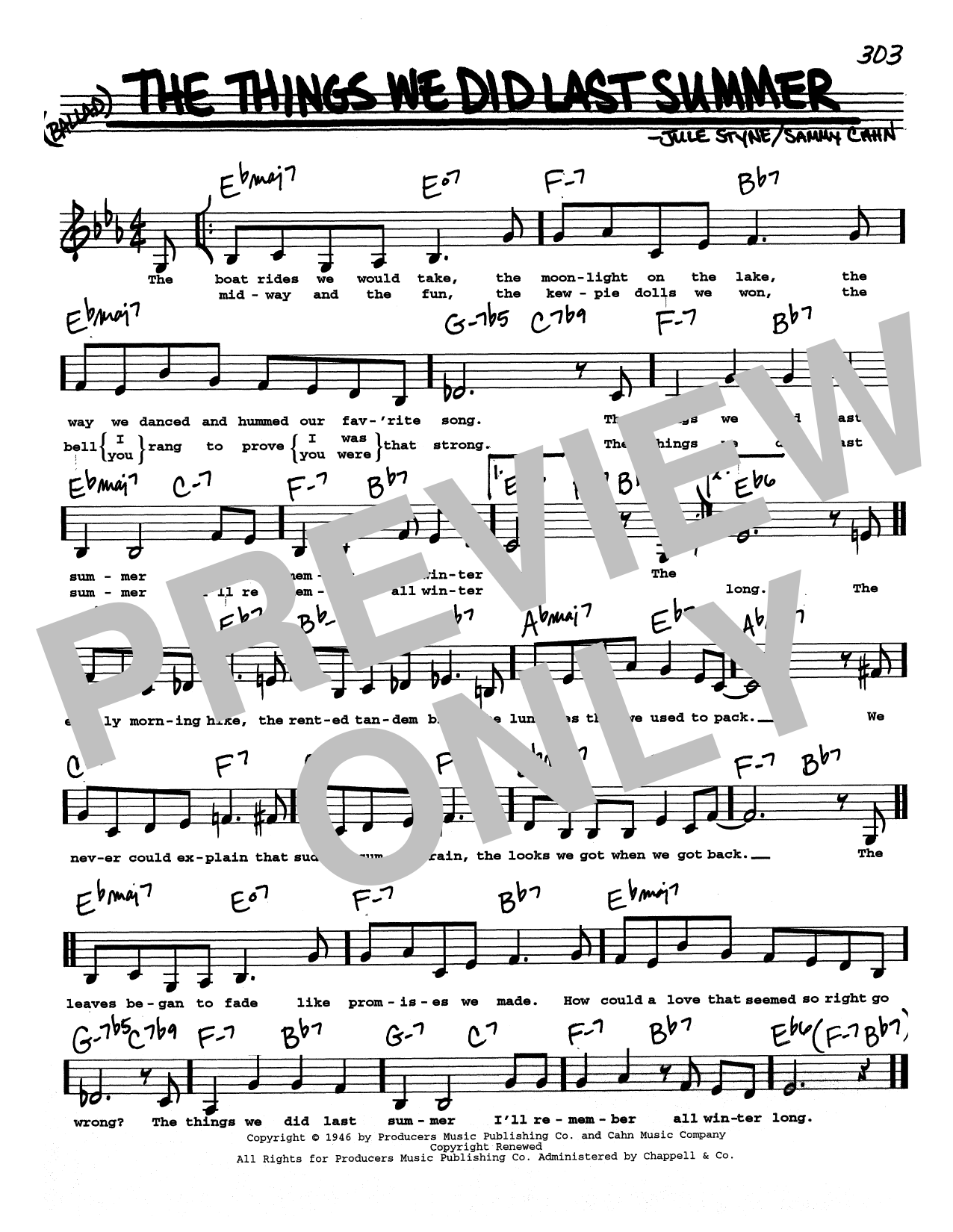 Jule Styne and Sammy Cahn The Things We Did Last Summer (Low Voice) Sheet Music Notes & Chords for Real Book – Melody, Lyrics & Chords - Download or Print PDF