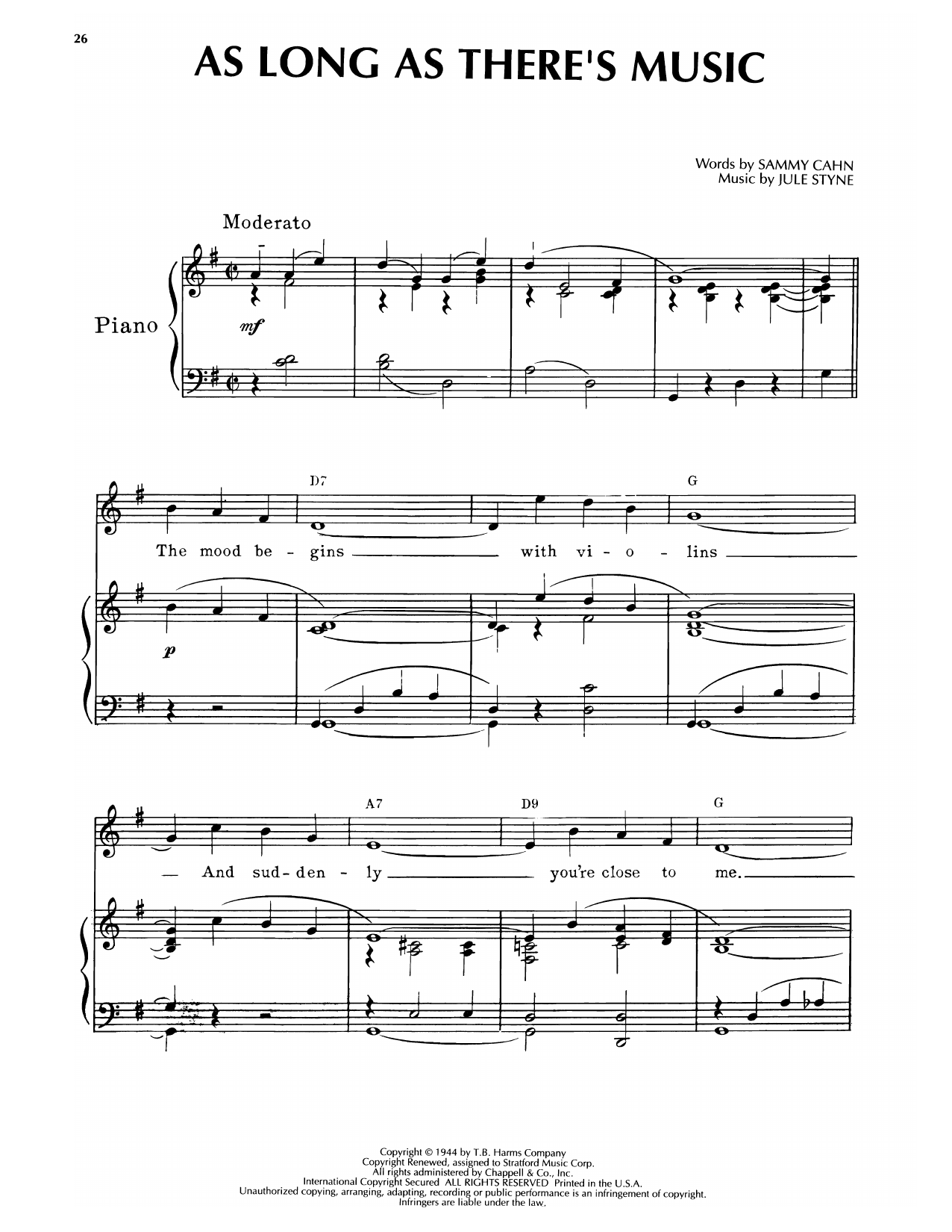 Jule Styne As Long As There's Music (from Step Lively) Sheet Music Notes & Chords for Piano & Vocal - Download or Print PDF