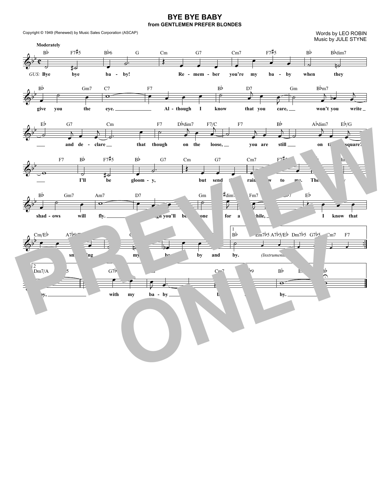 Jule Styne Bye Bye Baby Sheet Music Notes & Chords for Melody Line, Lyrics & Chords - Download or Print PDF