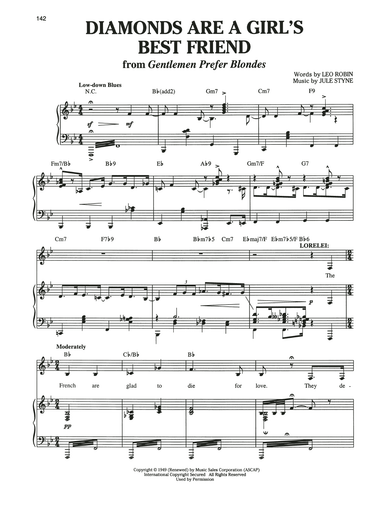 Jule Styne Diamonds Are A Girl's Best Friend (from Gentlemen Prefer Blondes) Sheet Music Notes & Chords for Piano & Vocal - Download or Print PDF
