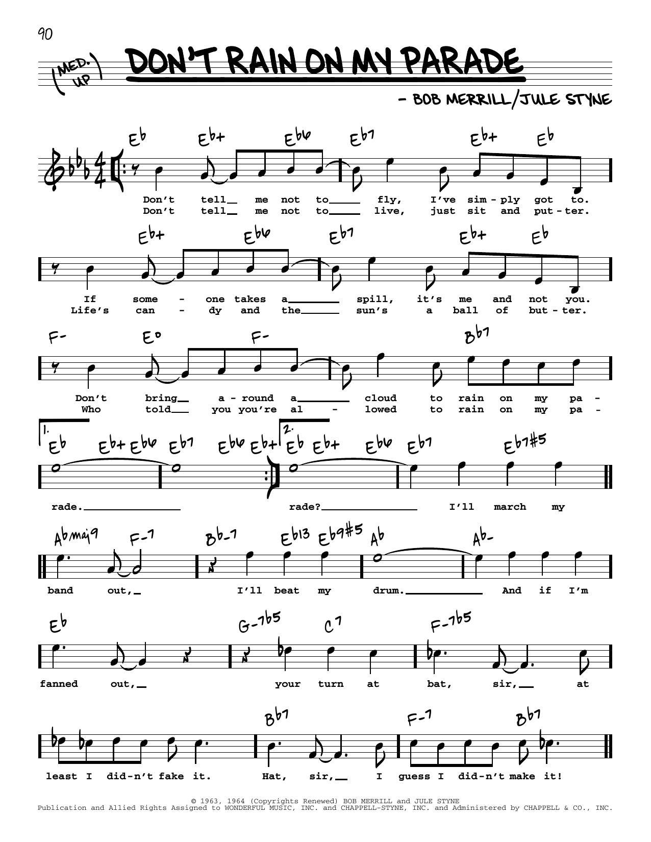 Jule Styne Don't Rain On My Parade (from Funny Girl) (High Voice) Sheet Music Notes & Chords for Real Book – Melody, Lyrics & Chords - Download or Print PDF