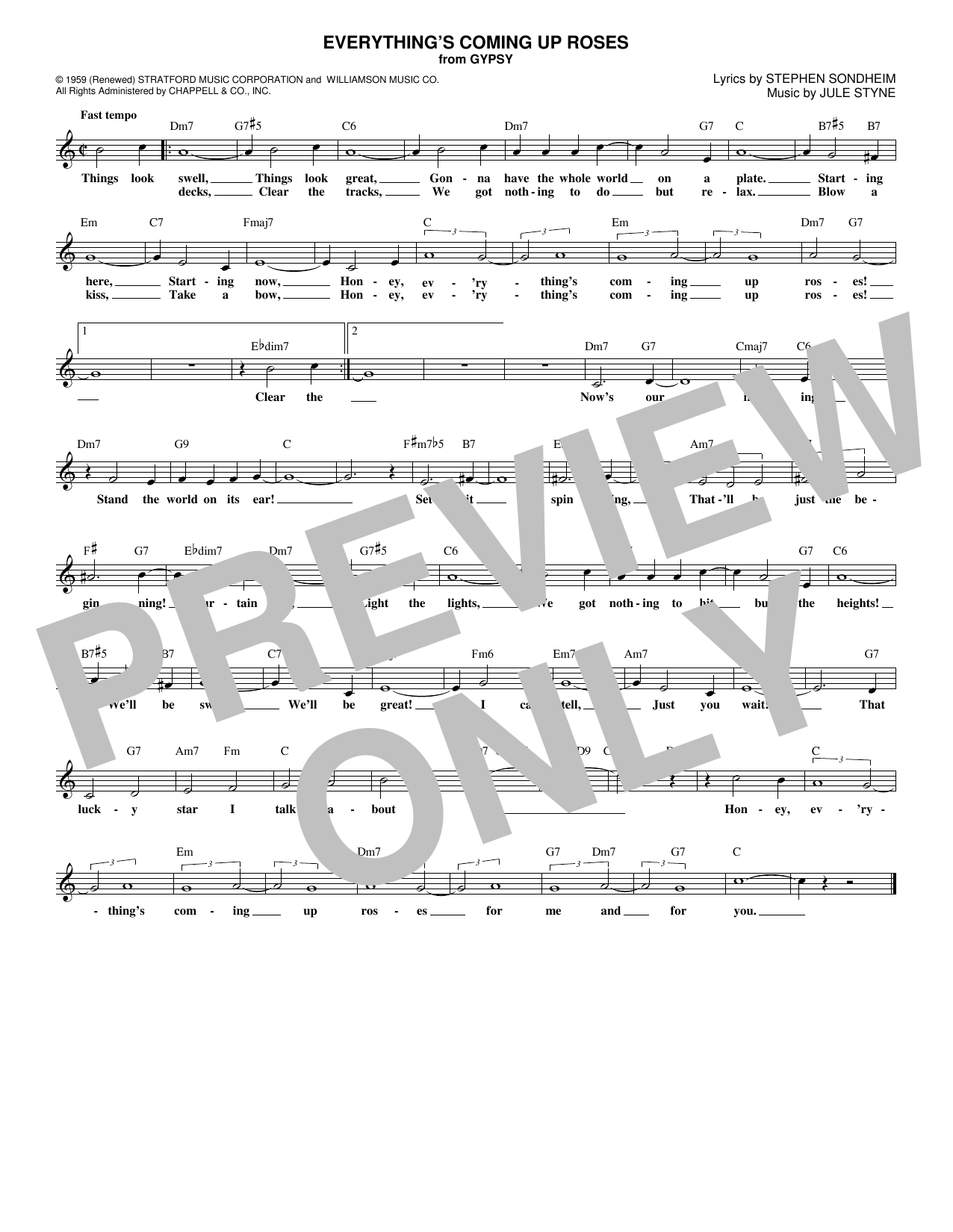 Jule Styne Everything's Coming Up Roses Sheet Music Notes & Chords for Melody Line, Lyrics & Chords - Download or Print PDF