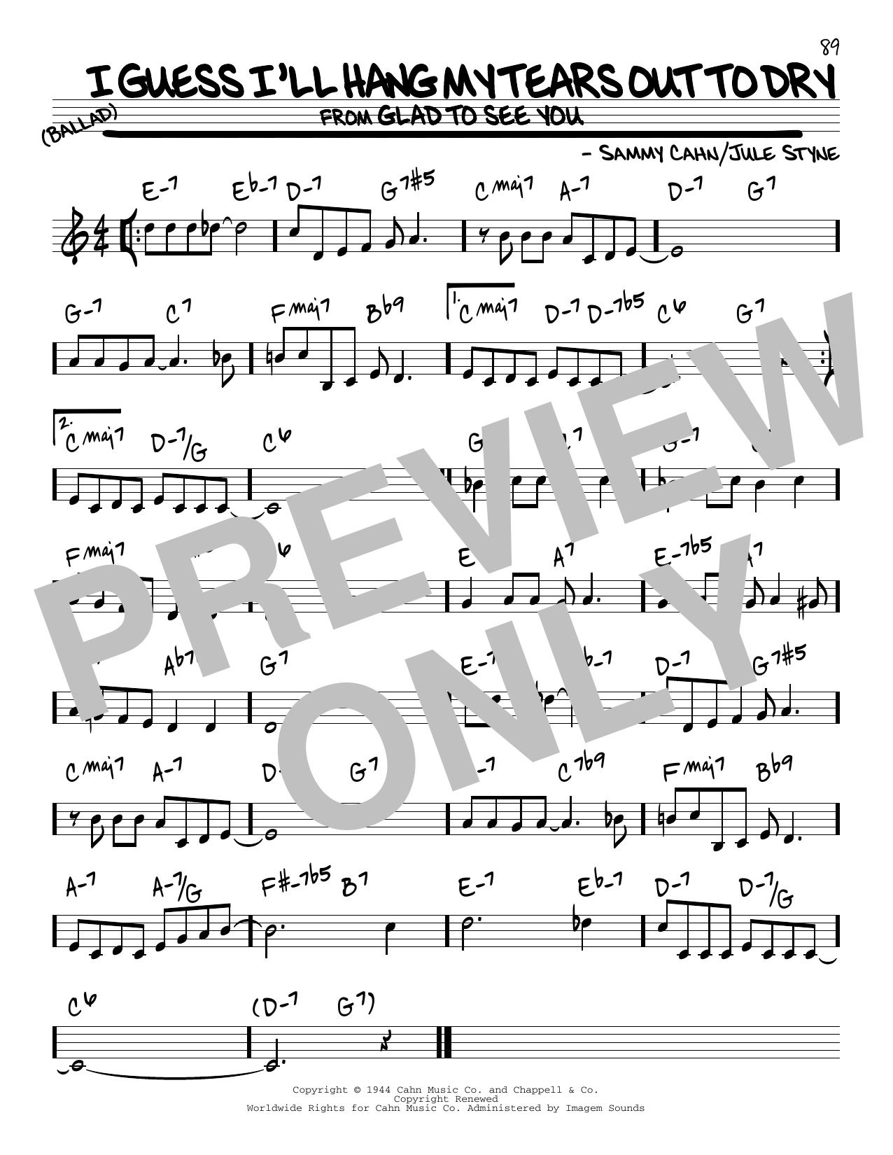 Jule Styne I Guess I'll Hang My Tears Out To Dry Sheet Music Notes & Chords for Real Book – Melody & Chords - Download or Print PDF