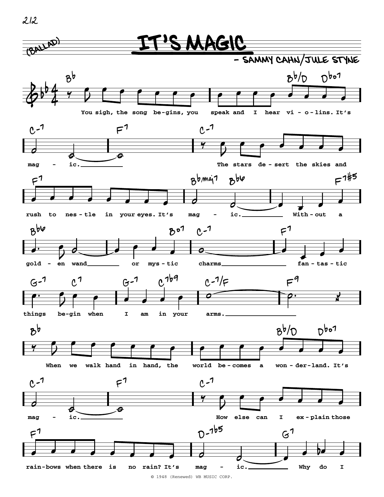 Jule Styne It's Magic (High Voice) Sheet Music Notes & Chords for Real Book – Melody, Lyrics & Chords - Download or Print PDF